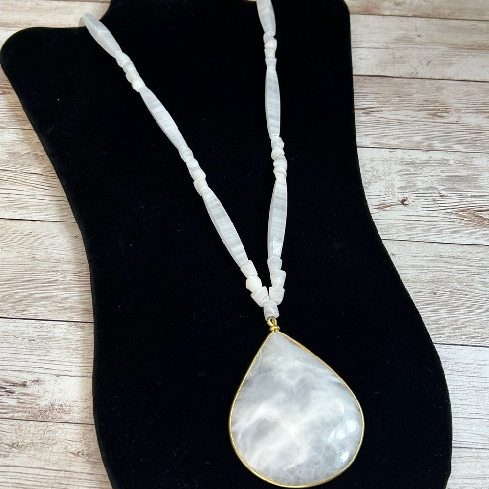 Large White Onyx Teardrop Pendant Necklace